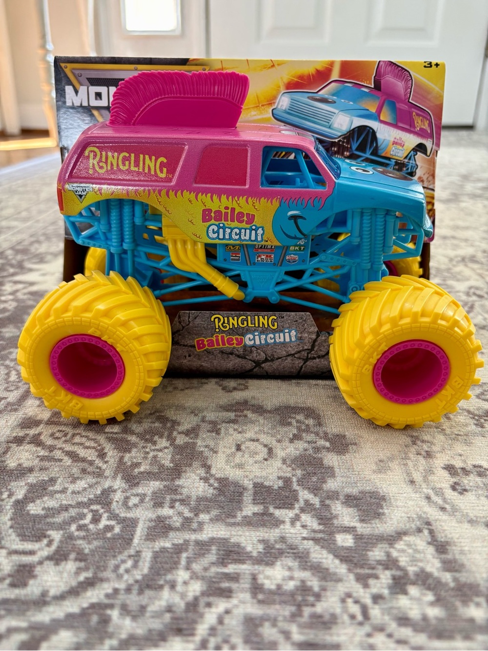 Bailey Circuit Monster Jam Truck Toy - Pink & Blue with Yellow Wheels